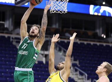 J. Lauvergne'as atakuoja „Alba" krepšį